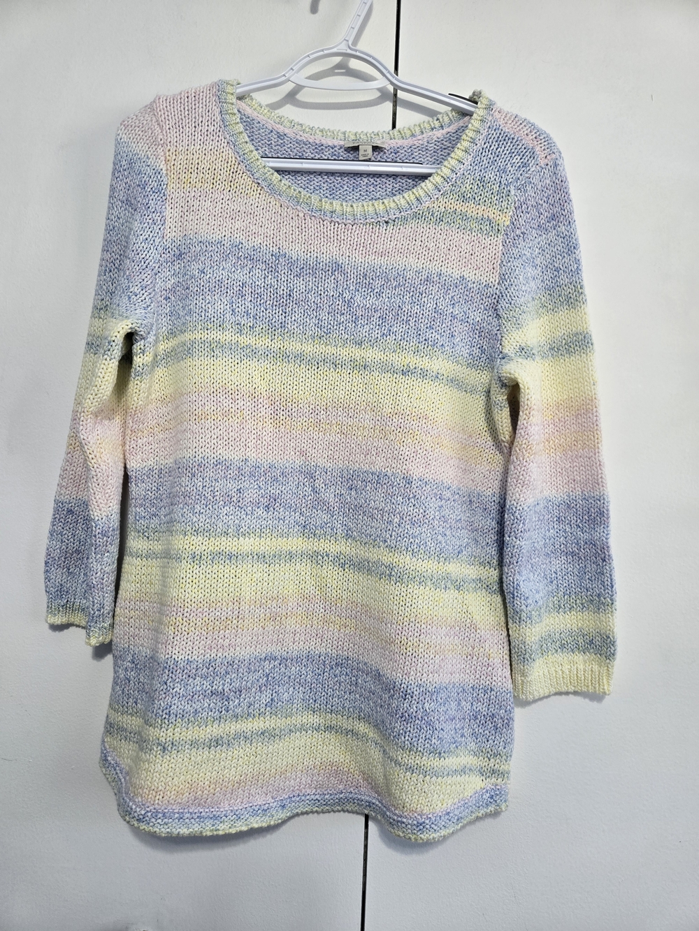 Talbots Pastel Striped Cotton Knit Sweater M Blue Pink Yellow Coastal Preppy